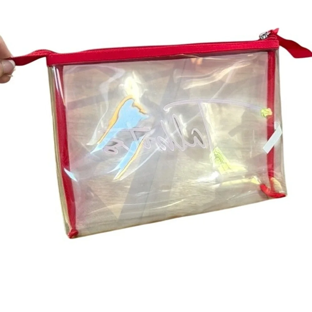 Talbots Clear Red Trim Zipper Cosmetic Makeup Travel Pouch Bag Logo Vacation